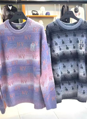 MLB25秋冬季新款男女情侣复古渐变老花时尚圆领针织毛衣3AKPM0254