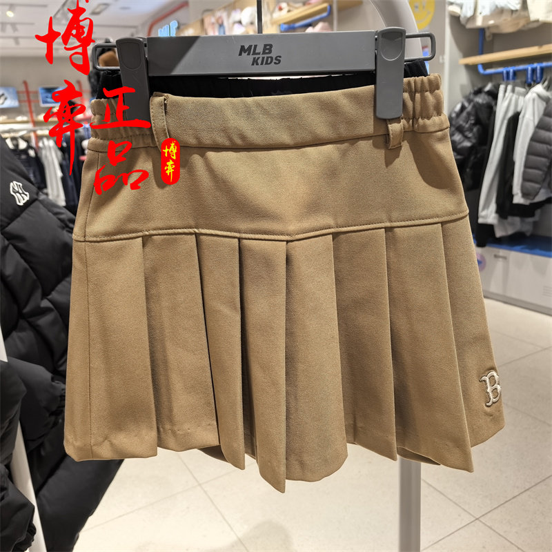 MLB儿童25年女童秋冬新品时髦俏皮百搭小标刺绣百褶短裙7FSKB0254
