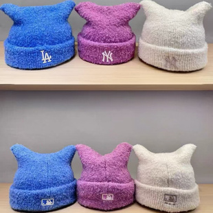 MLB儿童25秋冬新款女童俏皮灵感精致时髦爱心猫耳针织帽7FBNB0956