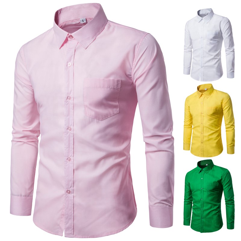Man Long sleeve shirt men's slim casual white long shirts