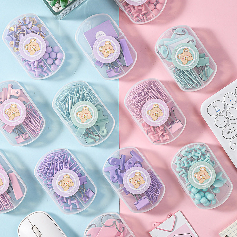 马卡龙色回形针票夹订书机学生文具套装创意图钉装订组合