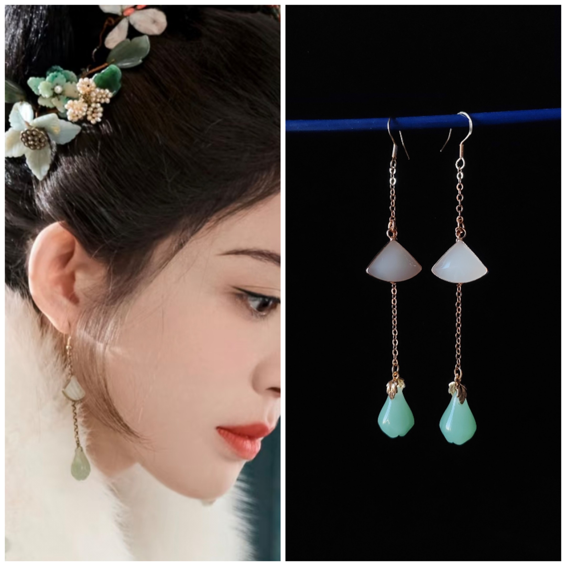 玉茗茶骨娜扎荣善宝同款耳环耳坠耳饰兰花扇子新中式明制汉服耳饰,饰品/流行首饰/时尚饰品新,耳环,淘宝优惠券,粉丝福利购,淘宝优惠卷