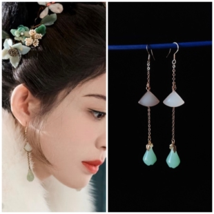 玉茗茶骨娜扎荣善宝同款耳环耳坠耳饰兰花扇子新中式明制汉服耳饰