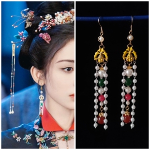 玉茗茶骨荣善宝同款耳环古力娜扎同款耳坠耳饰长流苏明制汉服配饰