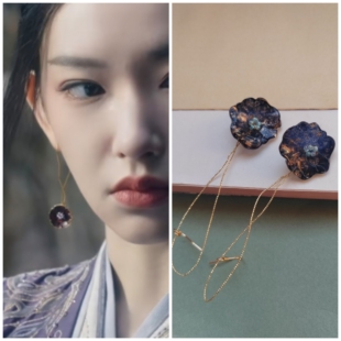 大梦归离程潇裴思婧同款耳环耳饰耳坠琉璃荷叶不规则古风剑客耳钉