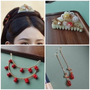 折腰小乔同款发梳发饰宋祖儿同款发饰发冠战国袍发梳头冠红色掩鬓