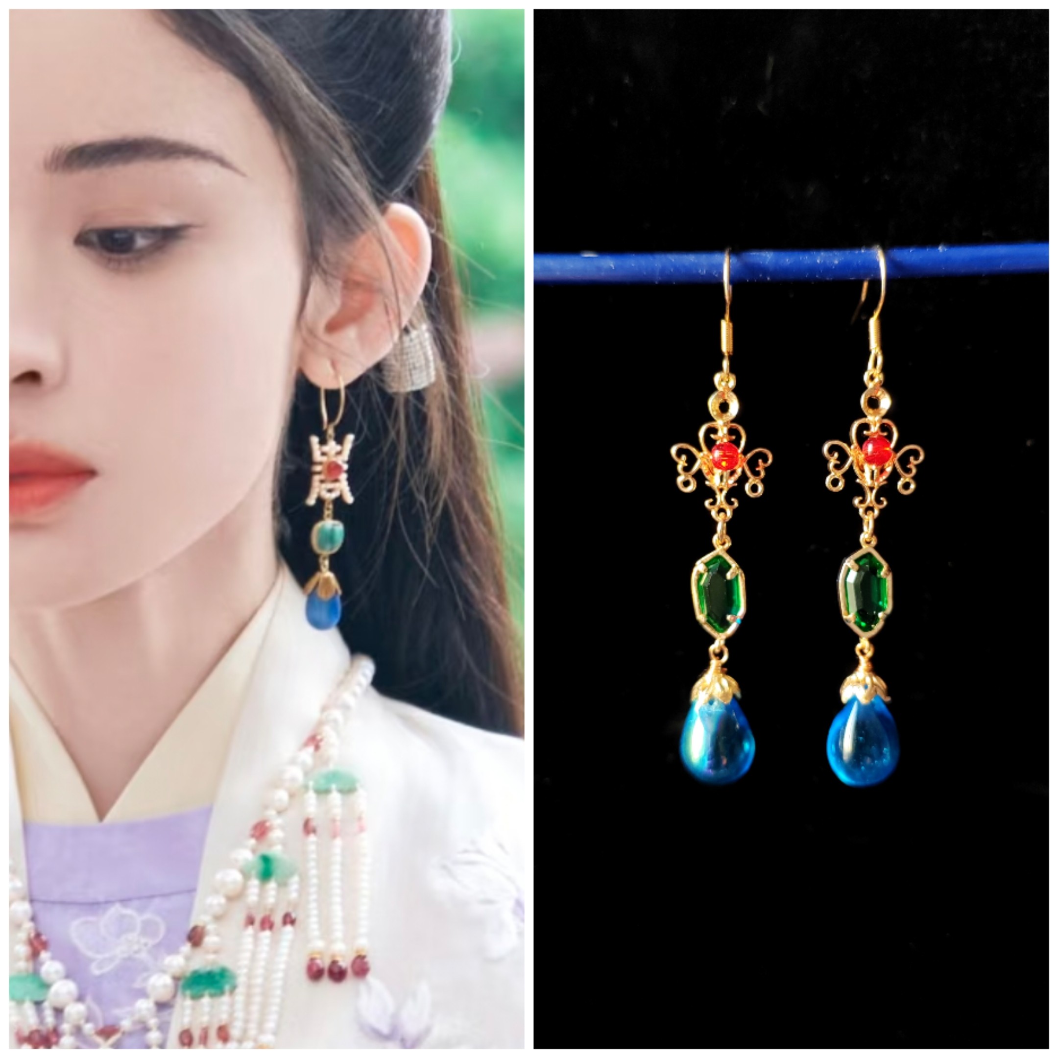 玉茗茶骨娜扎同款耳环荣善宝同款耳坠捷克水滴宝蓝新中式流苏耳饰,饰品/流行首饰/时尚饰品新,耳环,淘宝优惠券,粉丝福利购,淘宝优惠卷