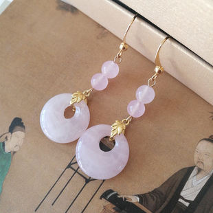 长相思小夭玟小六杨紫同款耳环粉水晶平安扣古装配汉服耳夹耳饰