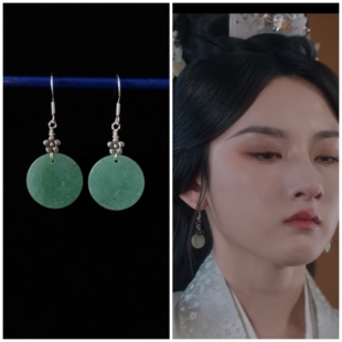 折腰小乔同款耳环宋祖儿同款耳坠耳夹东陵玉圆片配饰战国袍耳饰品