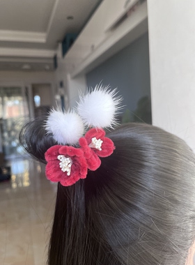 新春仿绒花发夹踏雪寻梅