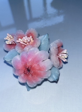 高级仿绒花发夹成品绒花桃子桃花发夹成品