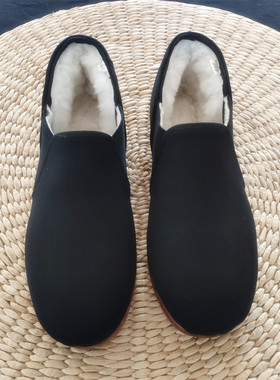 老北京牛皮底礼服呢高帮防滑羊皮毛一体冬季保暖爸爸中老年棉布鞋