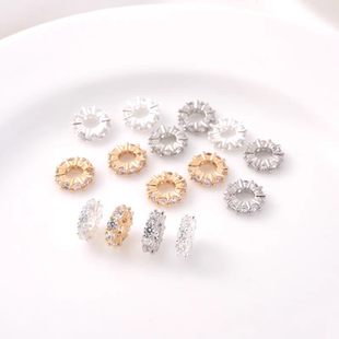 薄款14K包金微镶锆石隔片手工diy水晶手链手串项链隔珠银色车轮珠