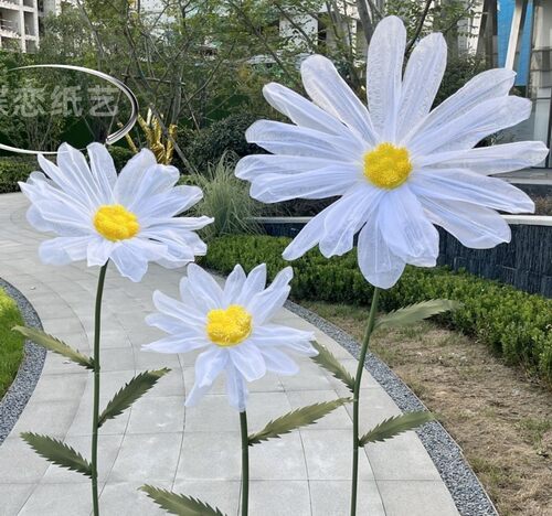 新款婚庆雏菊手工纸花丝网花场景布置婚礼路引花橱窗装饰道具纱花
