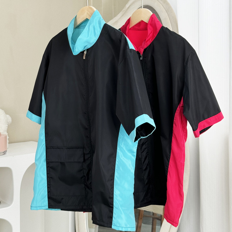 不沾毛黑色立领宠物店短袖美容服