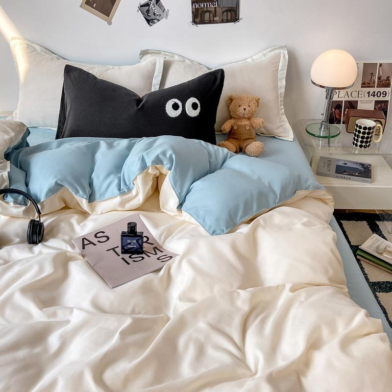 简约纯色水洗棉被套单件150x200x230cm被罩床上四件套被单三件套