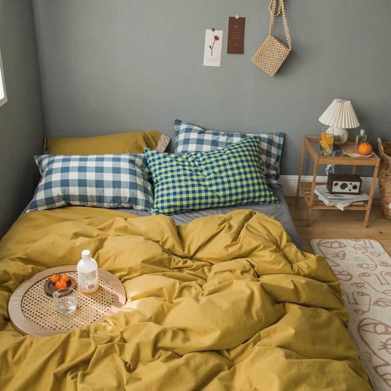 A6Lins风纯色系水洗棉被套床单床笠单品 四季款纯棉单件床品