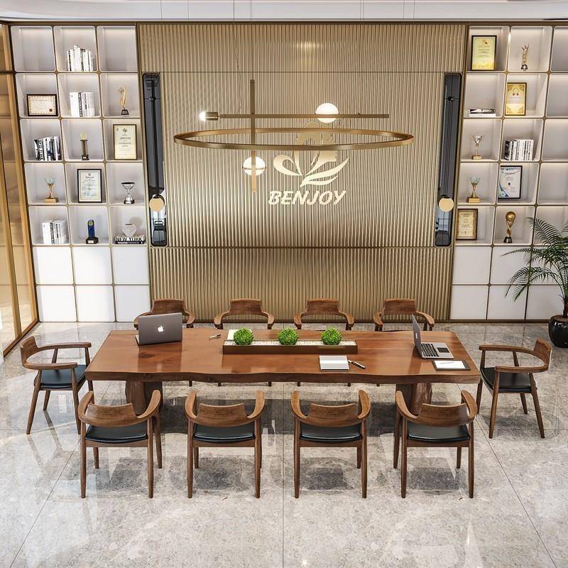 N5实木会议桌椅组合大板办公桌现代简约接待桌洽谈桌大型长条桌定