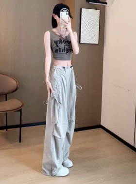 美式降落伞工装裤女2024秋季新款宽松休闲速干小个子伞兵阔腿裤女