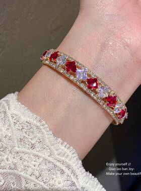 韩版镶钻锆石菱形开口手镯轻奢高级感手环复古甜美时尚通勤手饰女