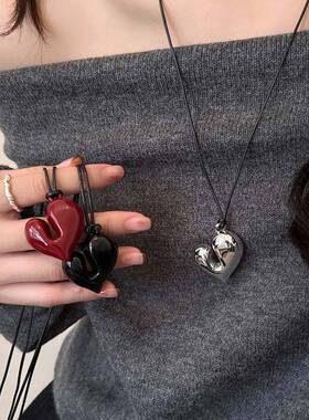 现货韩国fever博主同款不规则爱心吊坠长款毛衣链服装配饰项链女