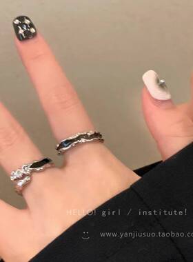 甜酷风黑色滴釉戒指女轻奢感网红食指戒小众设计开口叠戴指环