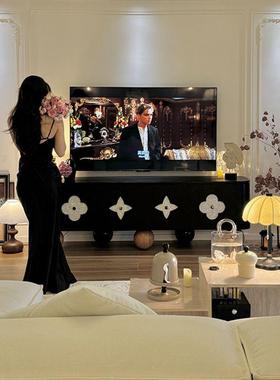 电视柜法式四叶草实木复古电视柜圆脚设计客厅视听柜黑色高端制作