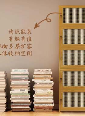 书柜带门立式落地藤编置物架多层防尘收纳柜加深窄款夹缝置物柜