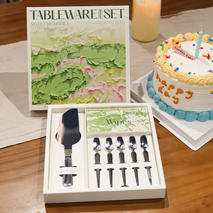 定制不锈钢刀叉蛋糕一次性餐具套装组合纸盘生日帽蜡烛高档包装盒