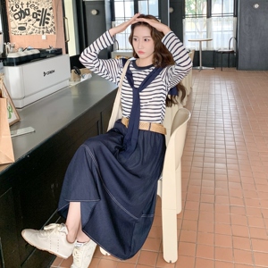 休闲披肩条纹长袖T恤半身裙套装女秋季2025新款两件套休闲小个子图片