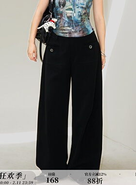 zopiclone自制款特别版前一字口袋银纽扣时髦显瘦弯刀版黑色西裤