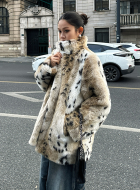 zopiclone【人间富贵】时髦豹纹翻领加厚保暖显瘦环保皮草外套