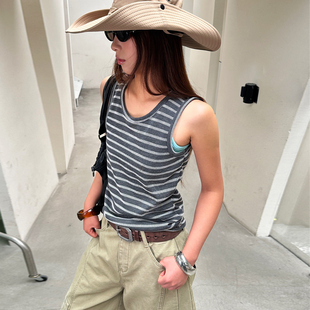 zopiclone 水洗工艺做旧条纹无袖 3.28 与众不同 背心 新品