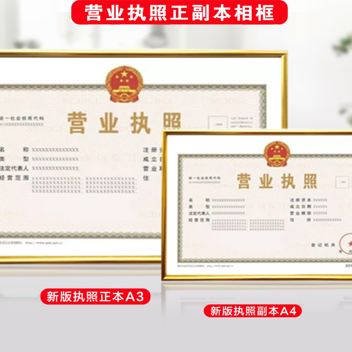 新版工商营业执照框正副展示