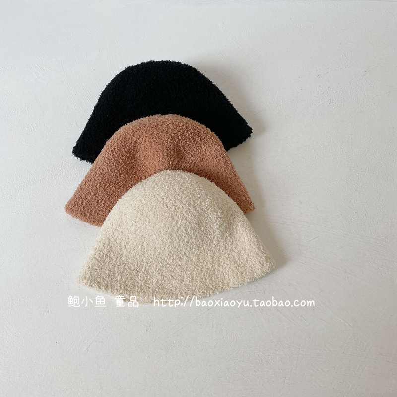 2025韩国ins男女儿童秋冬韩版纯色摇粒绒毛线针织套头渔夫盆帽子