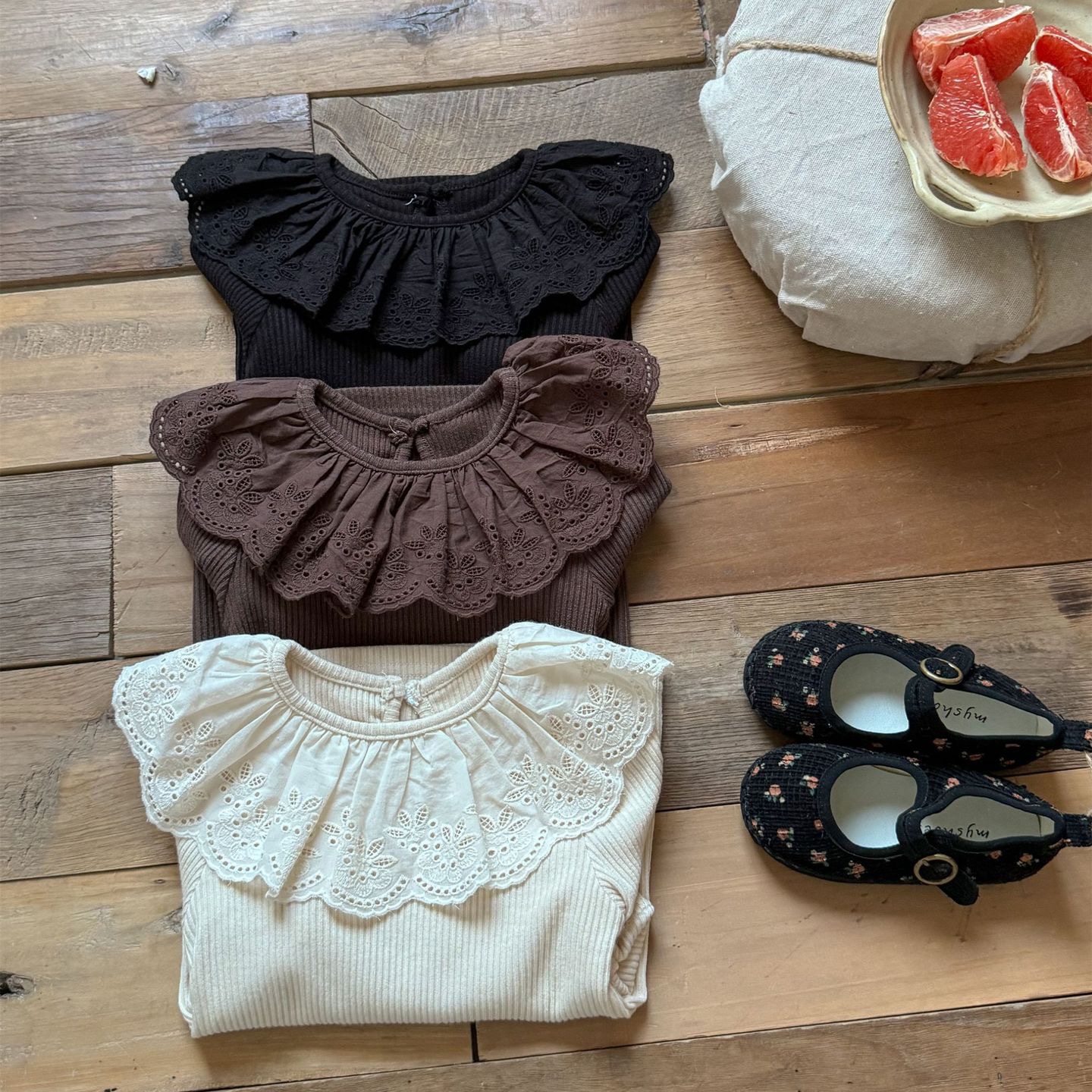 女童蕾丝娃娃翻领棉T恤上衣打底