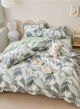 40支全棉印花四件套ab版田园风简约可爱小清新纯棉斜纹床单床笠款