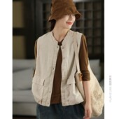 外搭上衣 宽松马夹开衫 2025年复古砂洗100%汉麻双层马甲女秋款 无袖