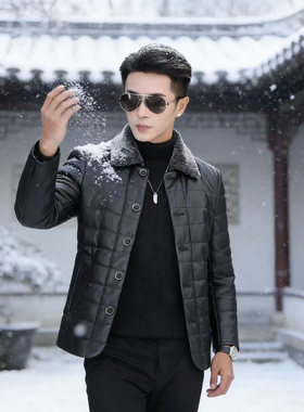 男士真皮皮衣绵羊皮羽绒服男外套