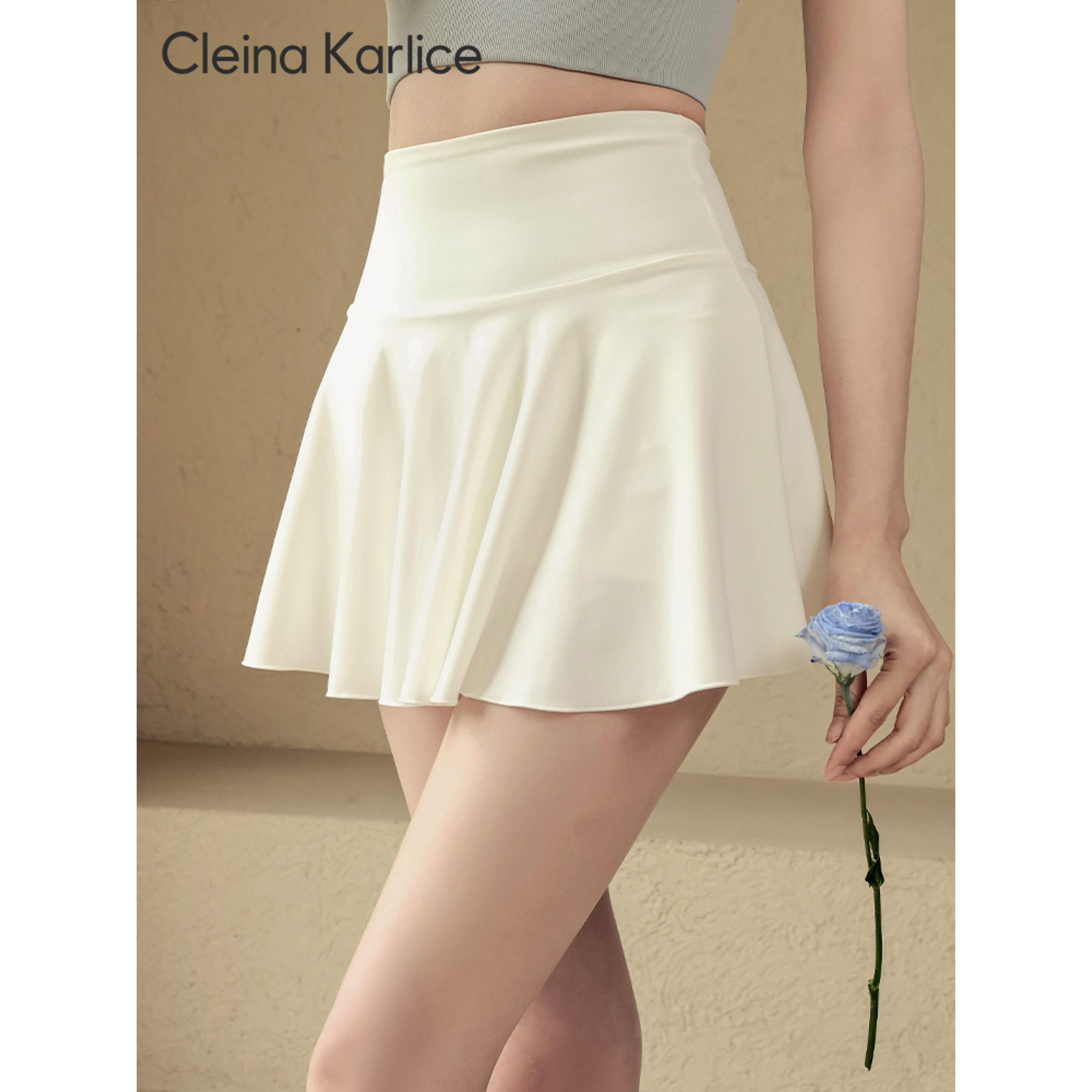 Cleina Karlice运动短裙女夏季防走光瑜伽裙跑步网球百褶小白裙
