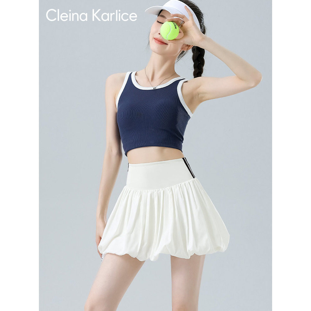 Cleina Karlice白色运动花苞裙裤女夏季新款短裙小个子瑜伽网球裙