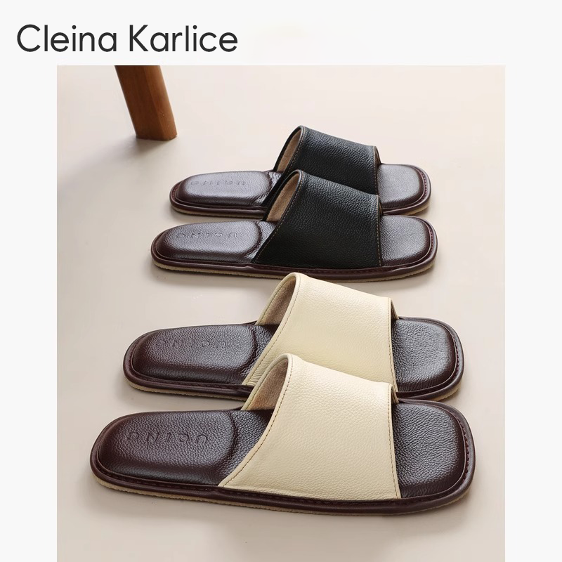CleinaKalrice真皮拖鞋按摩后跟