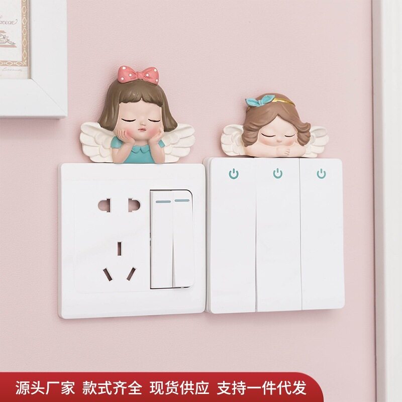 创意简约立体灯开关贴可爱卡通女生房间卧室家用墙壁插座装饰墙贴