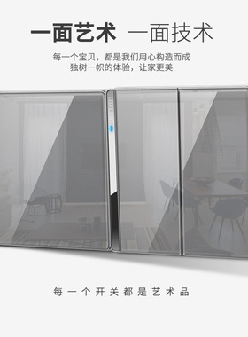 捷波朗钢化玻璃开关插座家用款灰色镜面五孔USB16A大功率开关面板