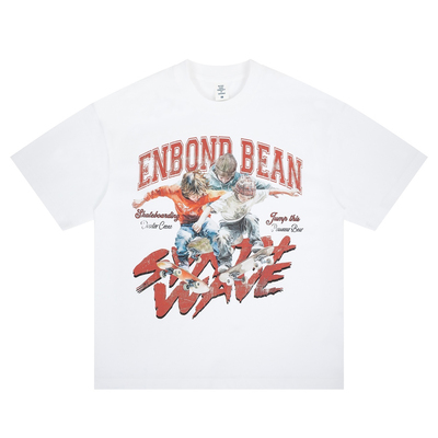 欧美街头潮牌滑板少年印花短袖T恤男女宽松休闲重磅简约个性上衣