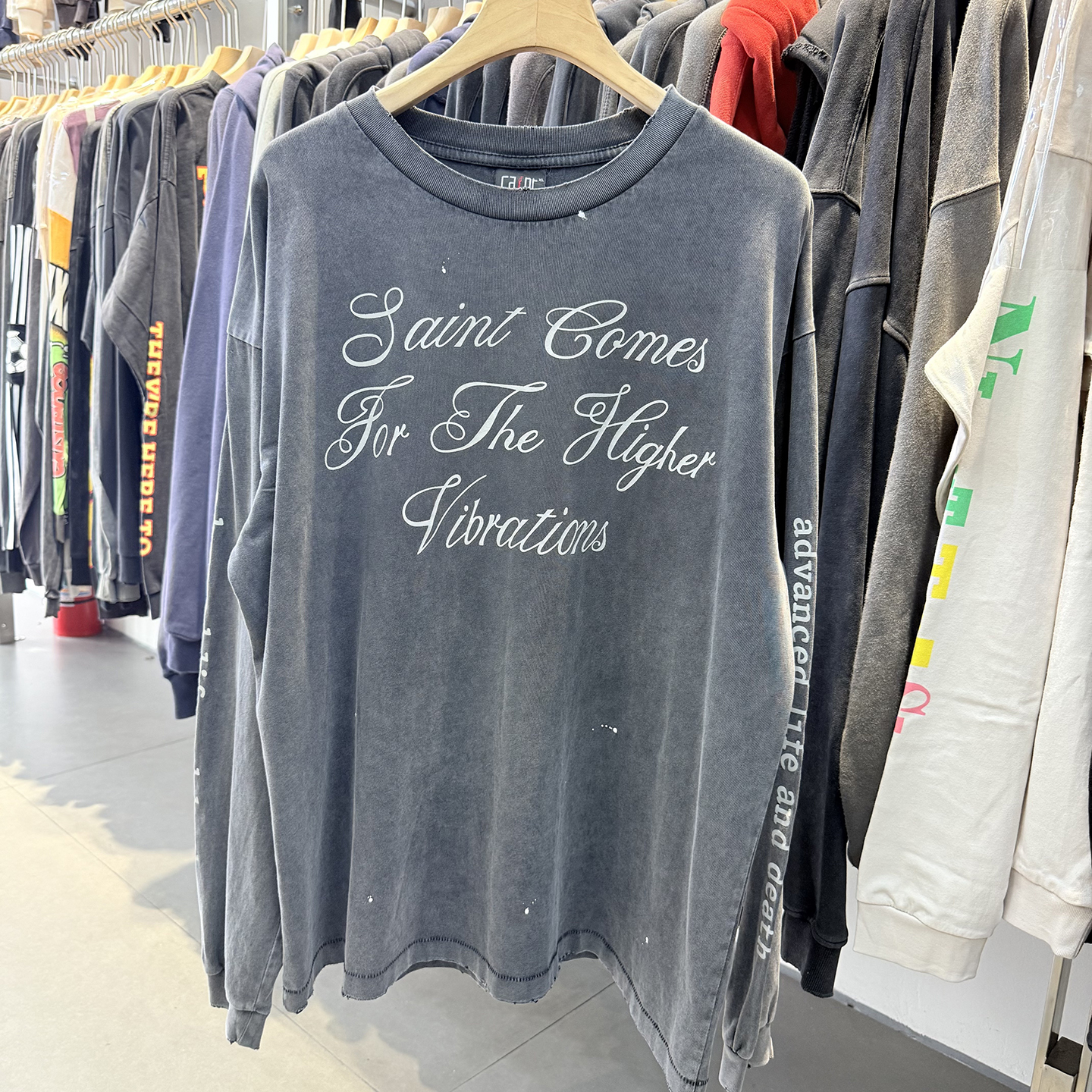 春秋新款SAINT系列骷髅英文字母印花水洗做旧男女宽松休闲长袖T恤