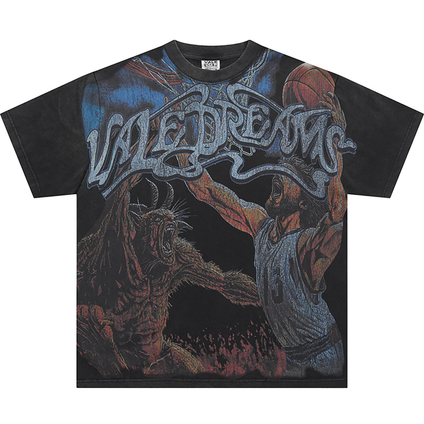 INS夏季新款街头篮球图案印花短袖T恤男女宽松vintage做旧上衣潮,男装,T恤,淘宝优惠券,粉丝福利购,淘宝优惠卷