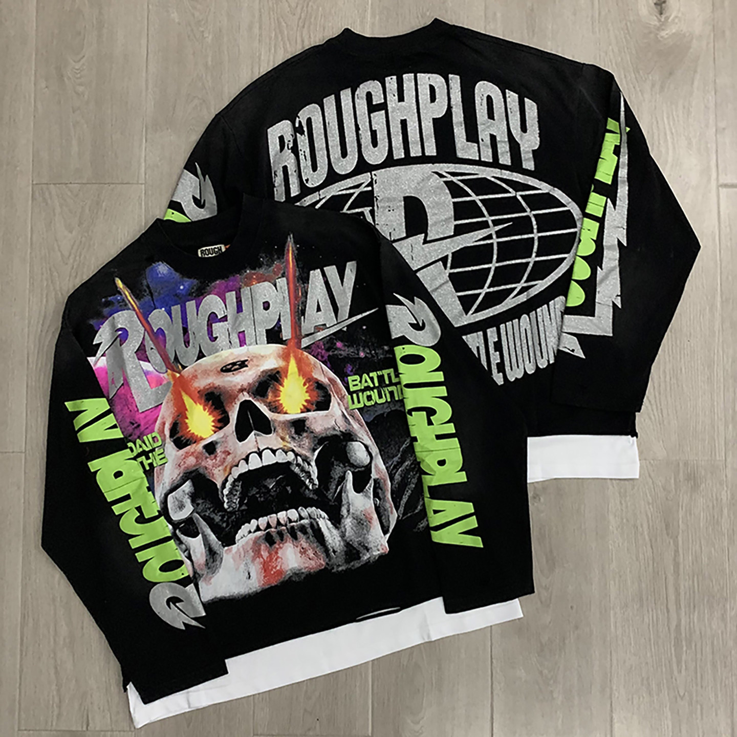 高品质高街潮牌拼接骷髅印花长袖T恤男女复古做旧街头摇滚上衣潮,男装,T恤,淘宝优惠券,粉丝福利购,淘宝优惠卷