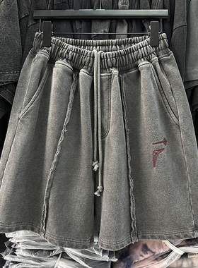 ThugClub刺绣logo水洗重磅短袖高街垂感拼接解构抽绳五分裤ins潮