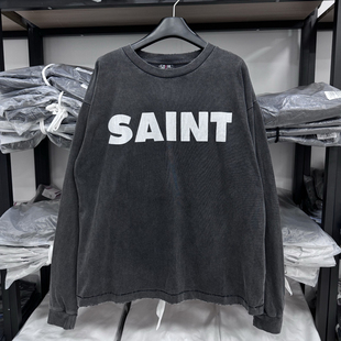 2024早秋美式街头SaintMichael爆裂纹字母复古做旧打底衫长袖T恤